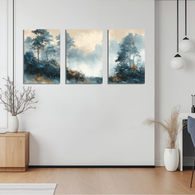 Ensemble de 3 tableaux muraux sur toile représentant un paysage forestier