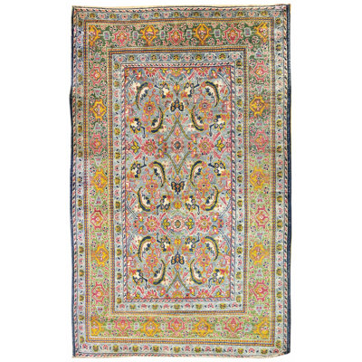 Tapis unique jaune, vert et rouge de 4 pi 3 po x 6 pi 8 po Herati