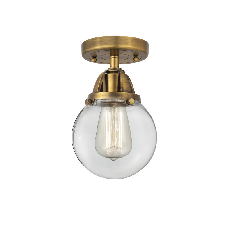 Plafonnier semi-encastré en verre à DEL, Laiton brossé, H 9,25 po x l 6 po x P 6 po, Transparent