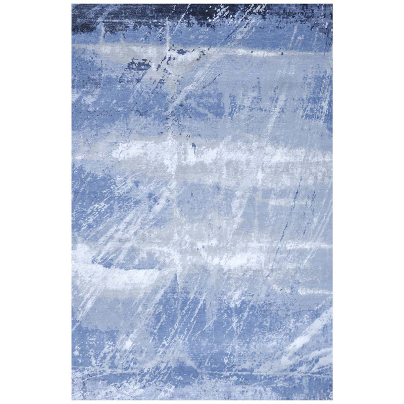 Tapis tissé à la main en bleu / gris, Rectangle 7 pi 9 po x 9 pi 9 po