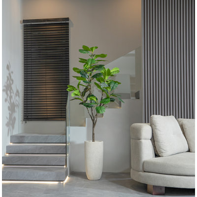 83.6'' Artificial Fiddle Leaf Fig Tree In A Square Beige Fiberstone Planter