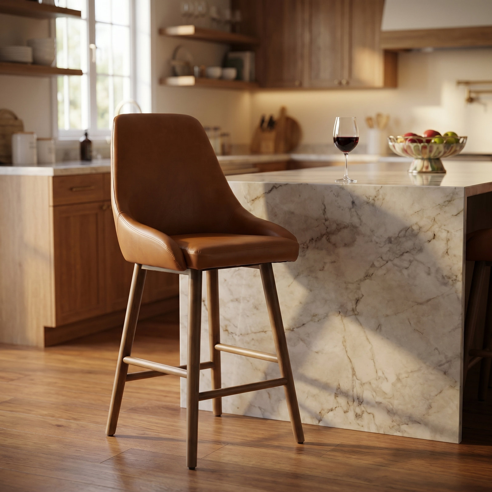 26" Bar Stool, Brown Faux Leather