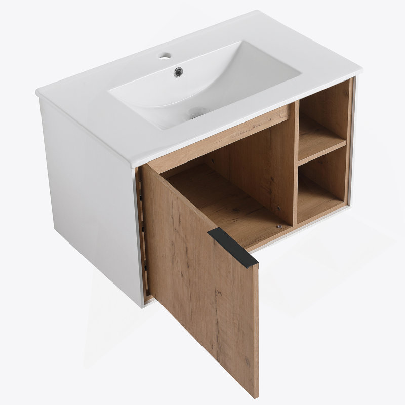 Meuble-lavabo mural flottant 30 po avec lavabo en céramique et porte d'armoire à fermeture en douceur