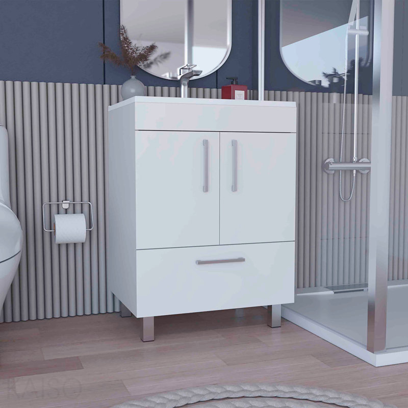 Meuble-lavabo simple, armoire à deux portes, un tiroir - blanc