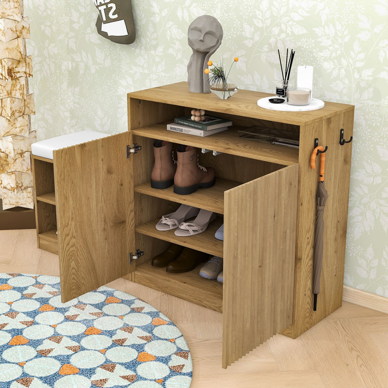 Banc à chaussures compact et modulaire - siège confortable, rangement flexible, Beige Black