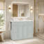 Meuble-lavabo de salle de bain avec lavabo en céramique, 6 tiroirs, tiroir rabattable, portes à fermeture en douceur et porte-serviettes réversible