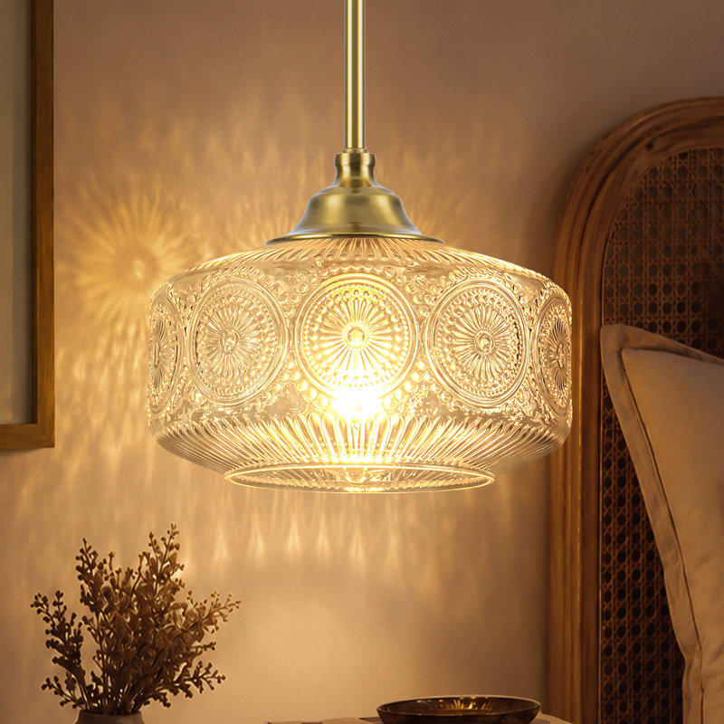 Luminaire suspendu en verre à motif à 1 lumière 9,45 po Sunburst pour îlot de cuisine, Gold
