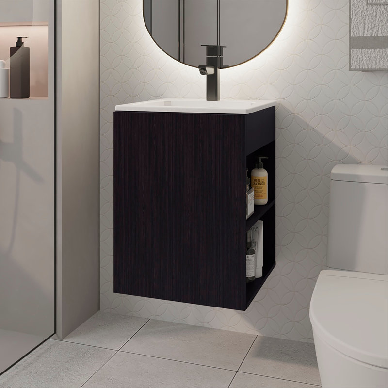 Meuble-lavabo, 1 porte, 3 tablettes - Salle de bain (SANS ROBINET INCLUS)