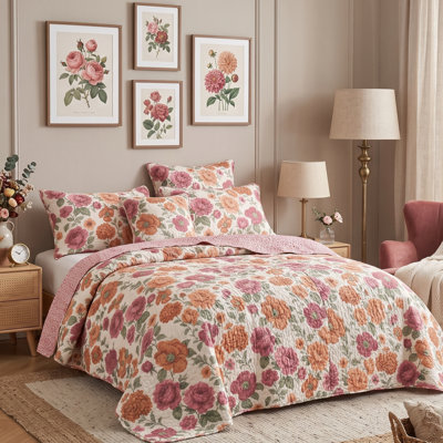 Ensemble de couvre-lit réversible Terracotta Rose Garden