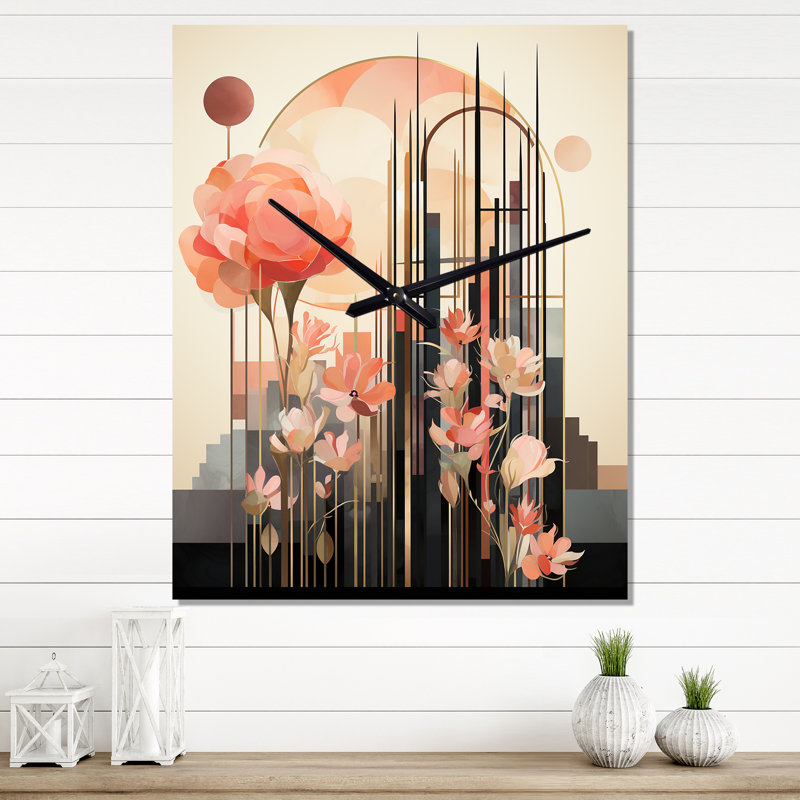 Rose rose Art Nouveau Design - Horloge murale fleurs, Petit