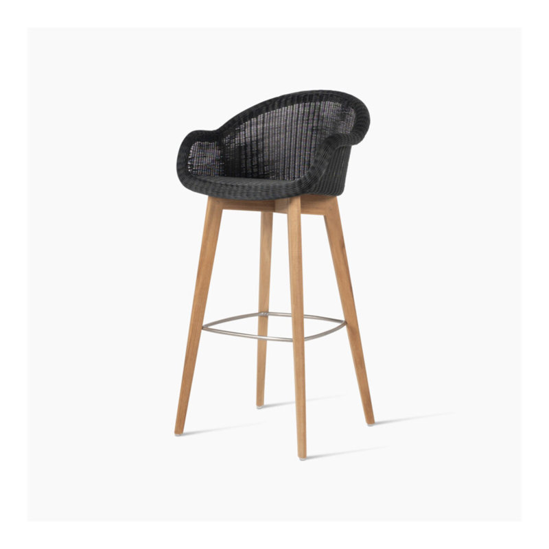Edgard Outdoor Teak Bar Stool, Black