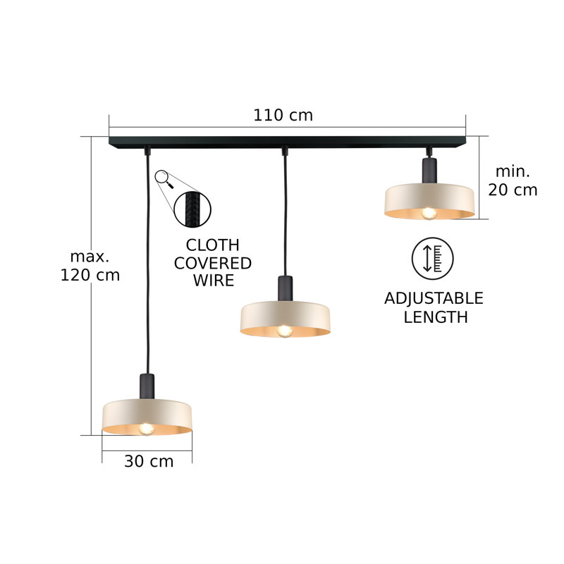 Bhayani 3 - Light Drum Pendant, Beige/Brown, Latte Black