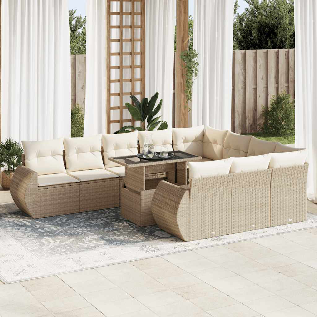 Vidaxl 11-Tlg. Garten-Sofagarnitur Mit Kissen Beige Poly Rattan