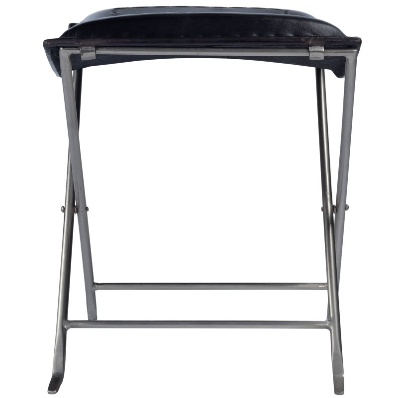 Leather Utility Stool, Black Genuine Leather