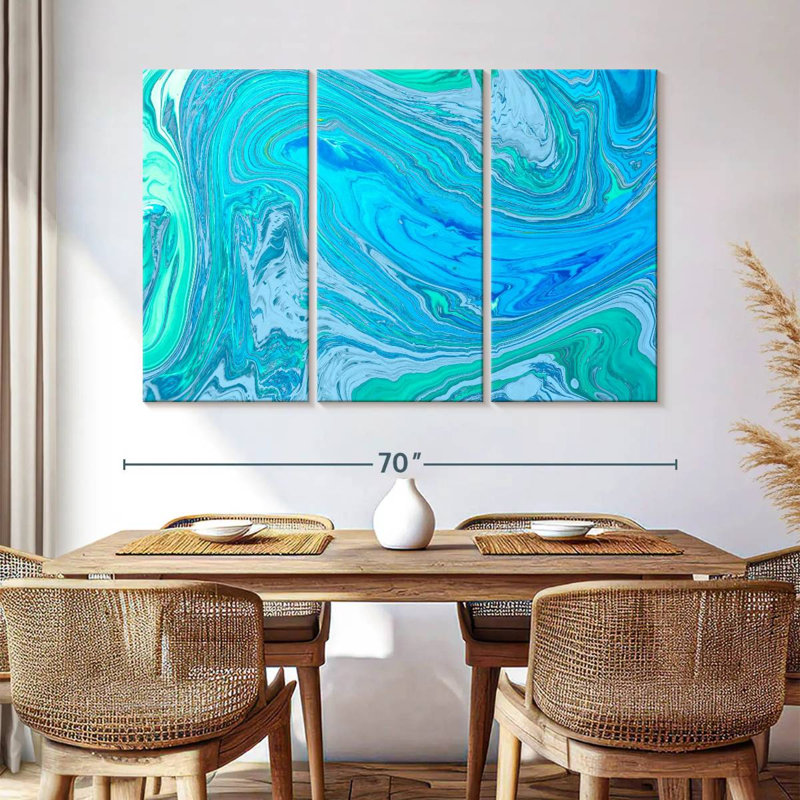 Vagues turquoise abstraites Avery, H 42 po x l 65 po