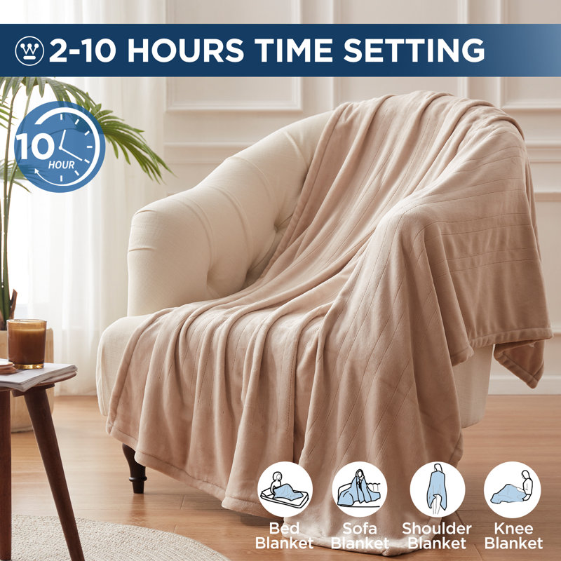 Westinghouse Flannel Heated Throw, 50" W x 60" L, Beige