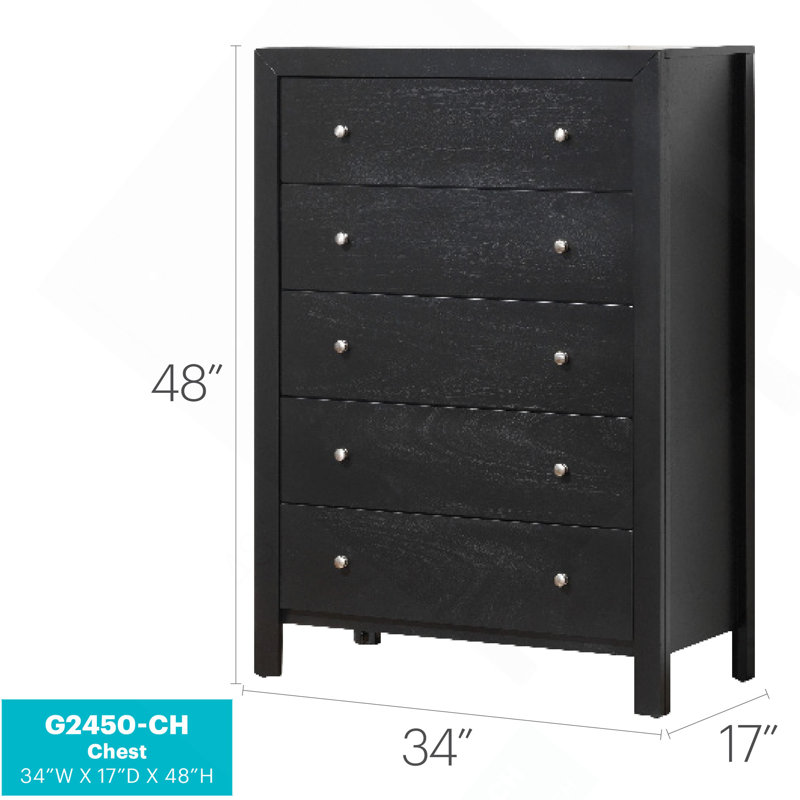 Commode verticale à 5 tiroirs avec boutons, Noir