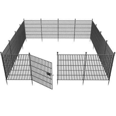 Clôture de jardin sans creuser, 81 cm (H) x 10,8 m (L), 15 panneaux avec portail, barrière anti-animaux, clôture temporaire en métal antirouille pour chiens, clôture décorative pour terrasse, parterre de fleurs