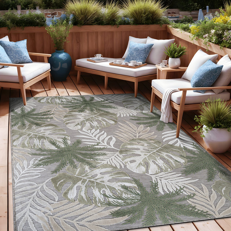 Tapis floral d'intérieur pour l'extérieur, Rectangle 5' x 7', Green