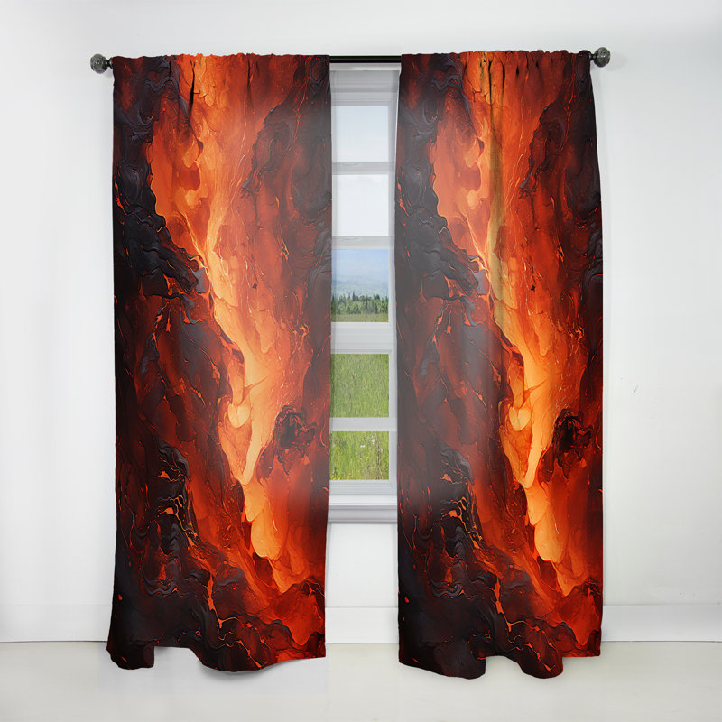 Reggio Molten Muse Fiery Flame II - Modern Curtain - Velvet Room Darkening - 1 panel, 52" W x 120" L