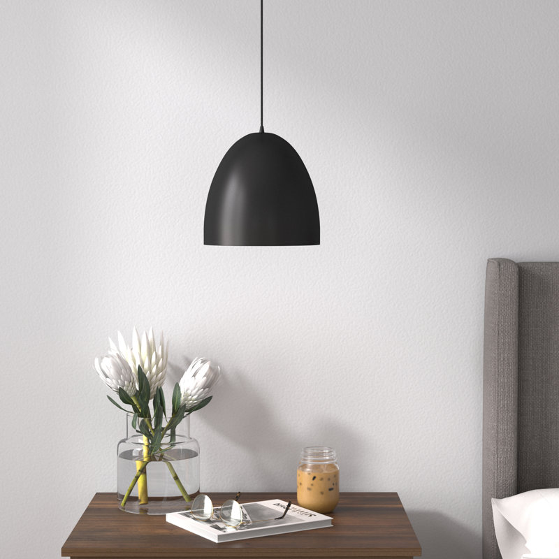 Luminaire suspendu 1 lumière Havertown Dome, H 13,5 po x l 9,5 po x P 9,5 po, Noir mat, Noir