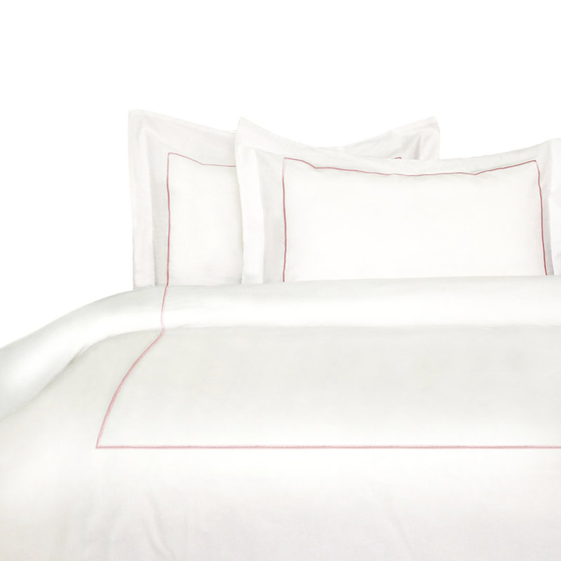 Ensemble de housse de couette réversible Benin, Housse de couette double / grand et 2 taies décor, Rose et blanc