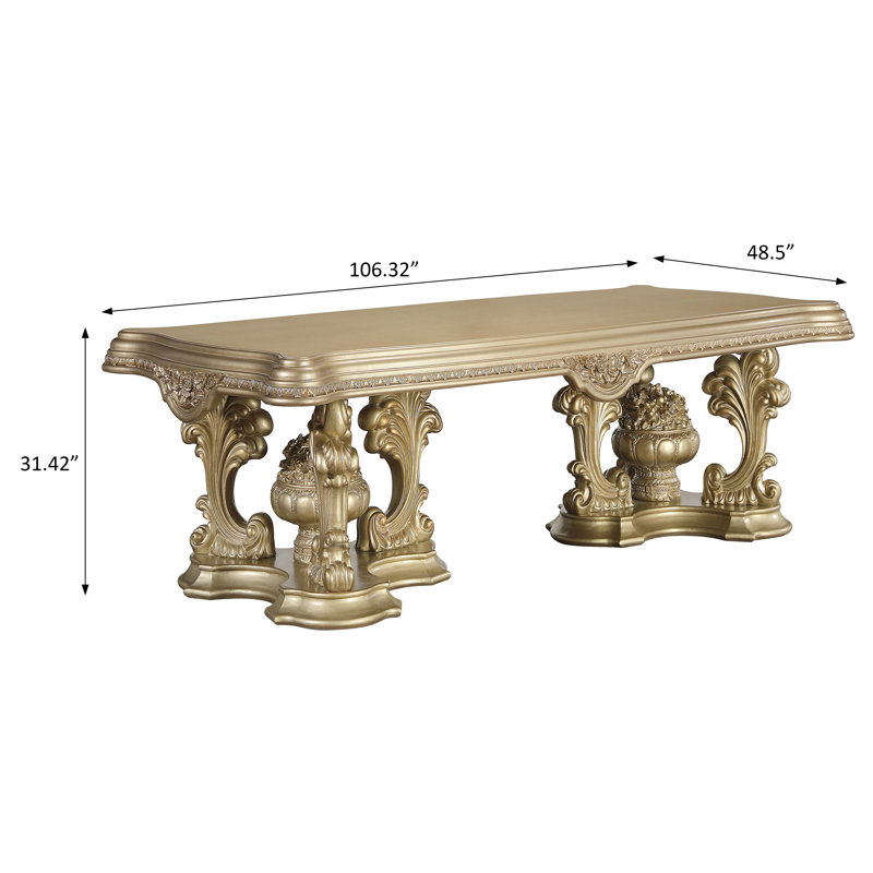 Table de salle à manger avec base piédestal, finition dorée