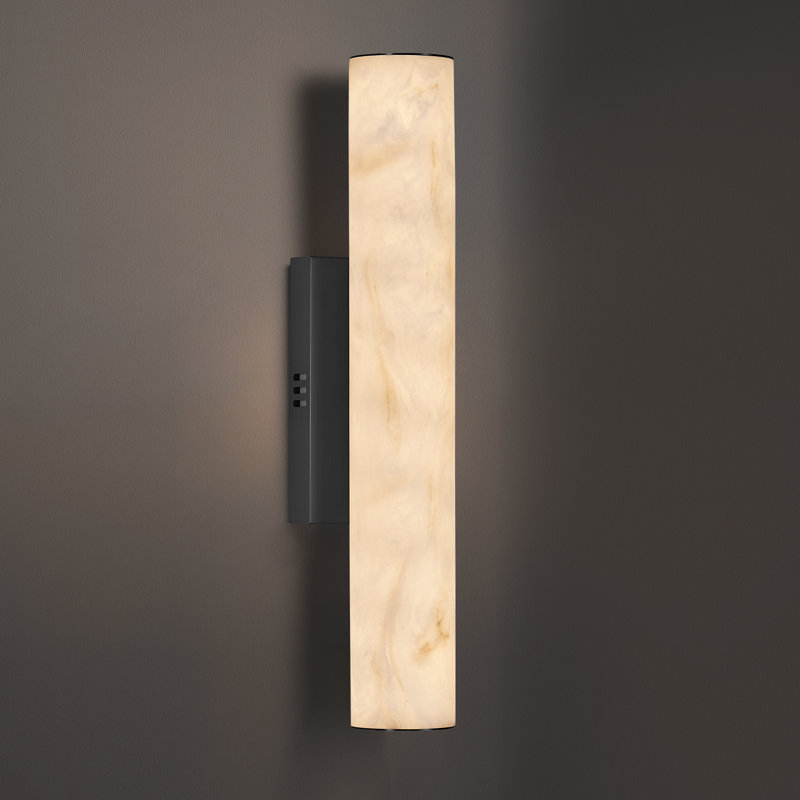 20" LED Wallchiere Dimmable Wall Sconce With Faux Alabaster Shade, Noir mat