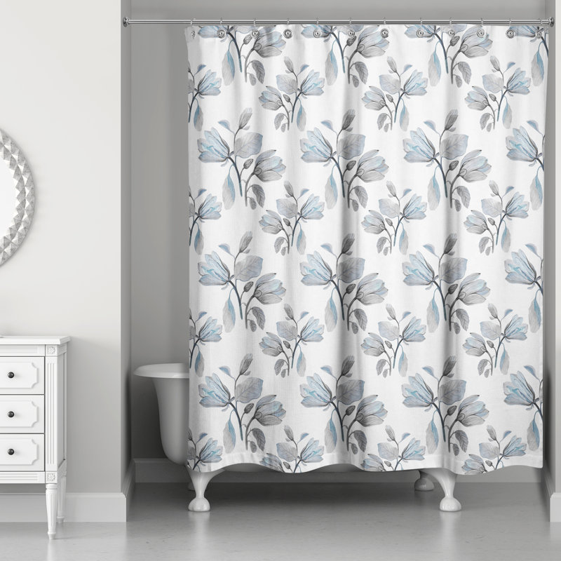 Rideau de douche simple à motif floral, Bleu