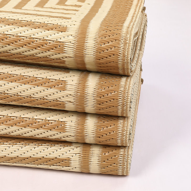 Tapis de paille géométriques imperméables réversibles en plastique pour véranda, Brown, Rectangle 8' x 10'