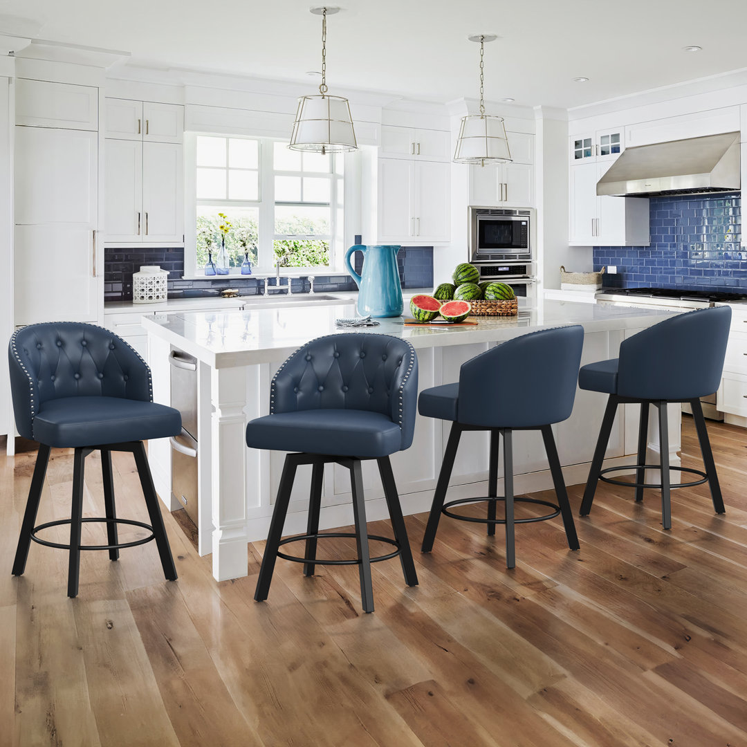 Elyana Counter Height Bar Stools Set Of 4, 26" H Swivel Bar Stool With Back, Faux Leather Counter Stool, Metal Legs, Retro Upholstered Barstools For Kitchen Island, Home Bar, Pub (Set of 4) Wildon Home® 