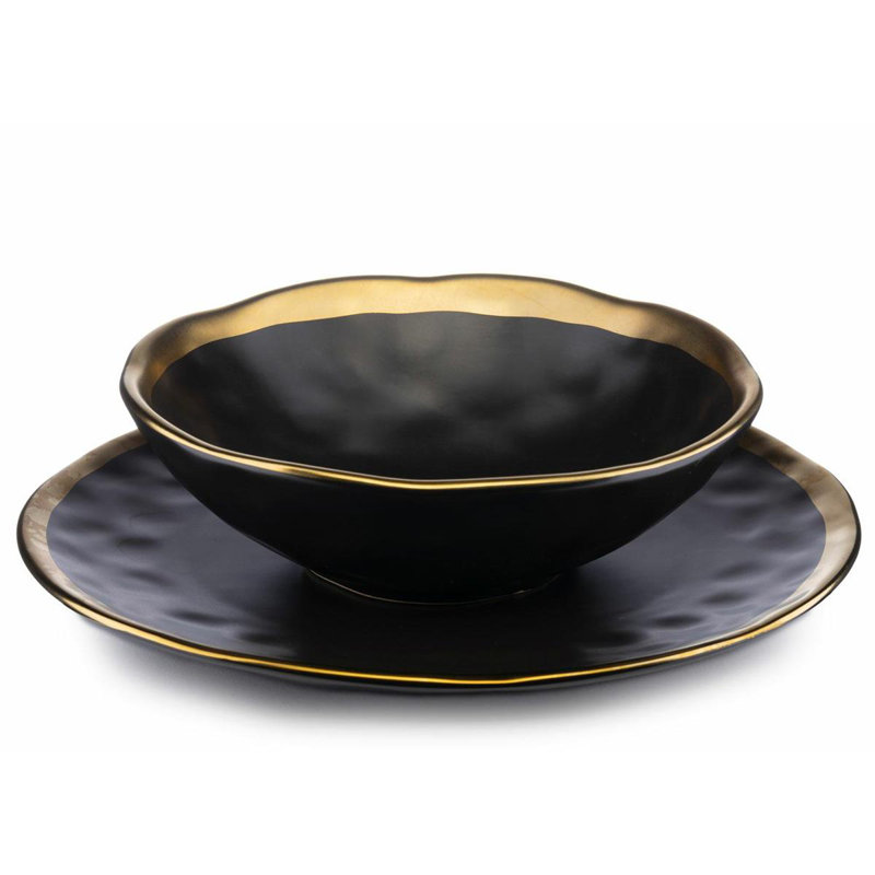 Spirgel Piece Ceramic Dinnerware Set - Service for 4, Black