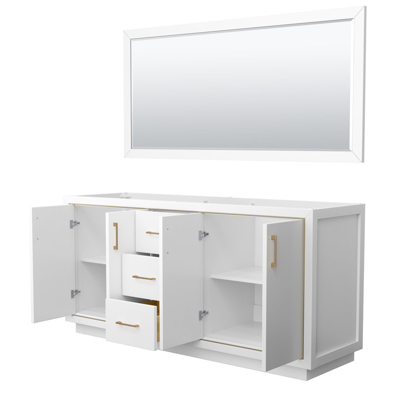 Base de meuble-lavabo double 72 po Icon, Blanc / bronze satiné