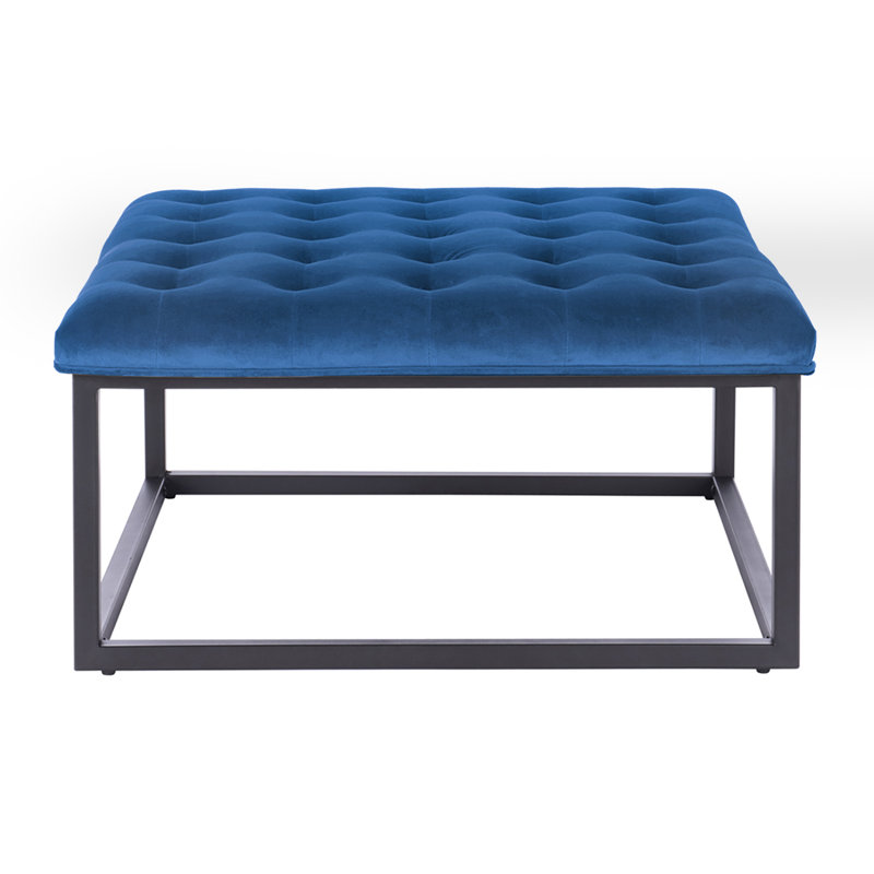Ava 87cm Wide Velvet Tufted Square Footstool Ottoman, Midnight Blue