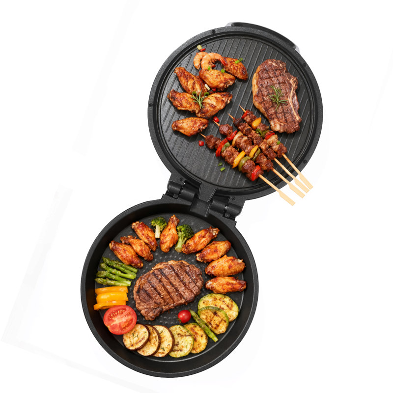 Four à pizza, machine à pizza électrique 12 po, cuiseur à pizza électrique 1200 W avec revêtement antiadhésif, ouverture à 180 ° pour la cuisson à deux côtés, chauffe jusqu'à 410 ˚F, cuisson multifonctionnelle, pour pizzas, barbecue