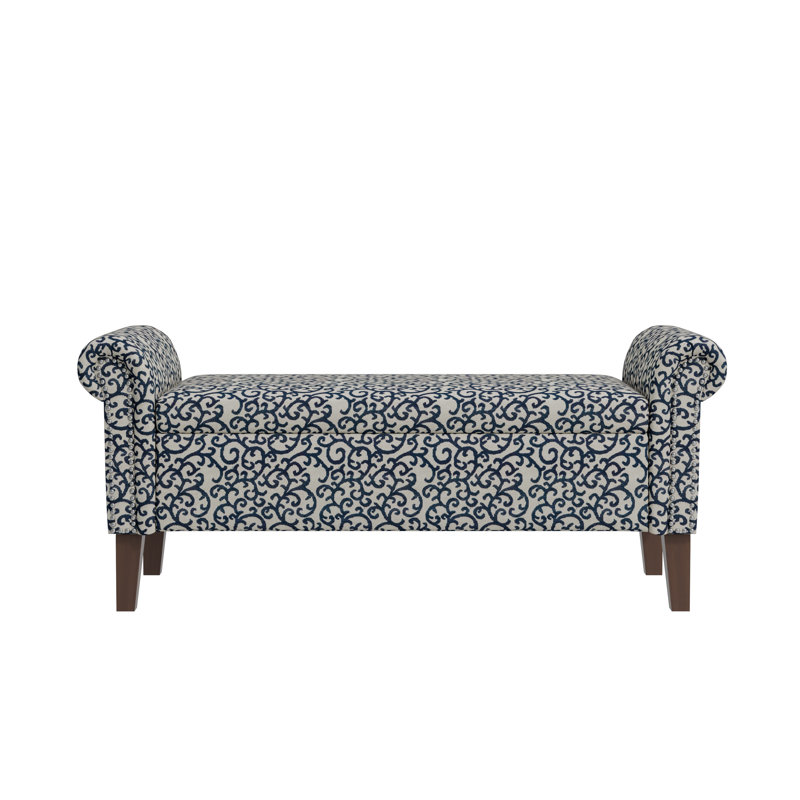 Olwyn Polyester Upholstered Storage Bench, Black Curly Vine