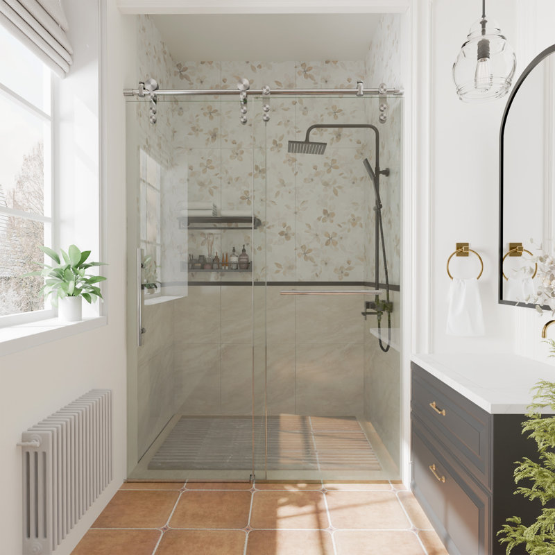 50-54" W x 76" H Metal Framed Shower Door Enclosure Double Sliding Glass Shower Door with Clear Tempered Glass, Silver