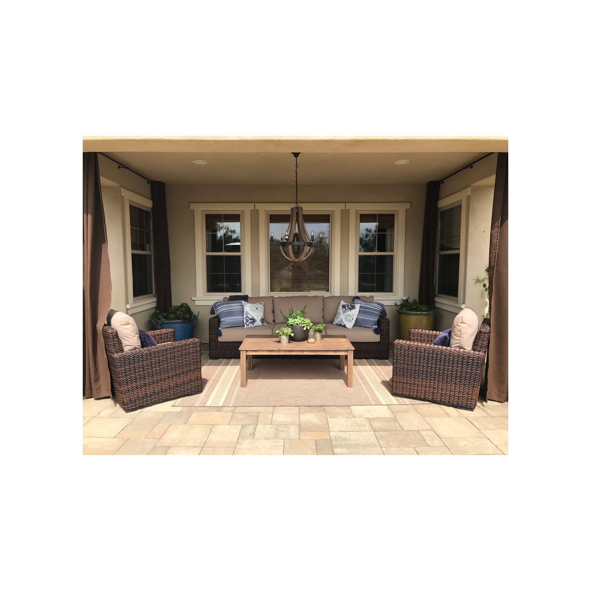 Naomie Patio Chair with Sunbrella® Cushion, Canvas Flax Sunbrella® Canvas, Brown