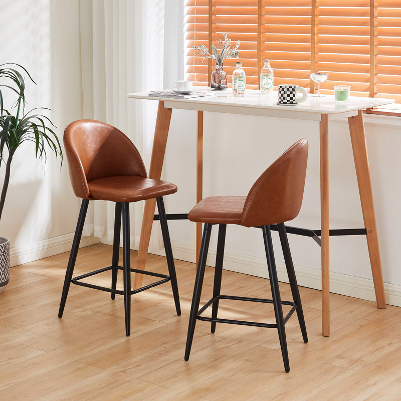 2X Faux Leather Bar Stools, Modern Counter Height Barstools With Back, Footrest And Metal Legs, Dining Chairs For Kitchen Island,Black