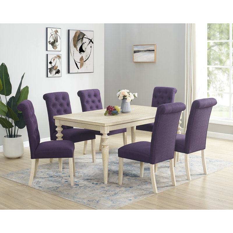 Ensemble de 7 salles à manger: table rectangulaire avec des pieds tournés envoûtants et 6 chaises
