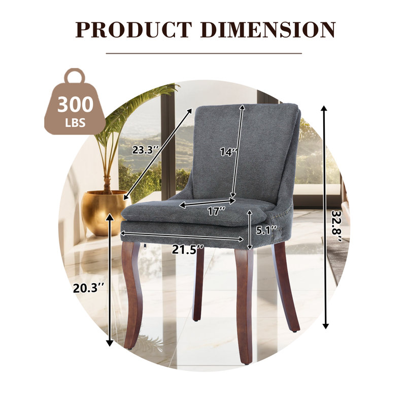 Double-Layer Cushioned Upholstered Dining Chairs, Gray, 2