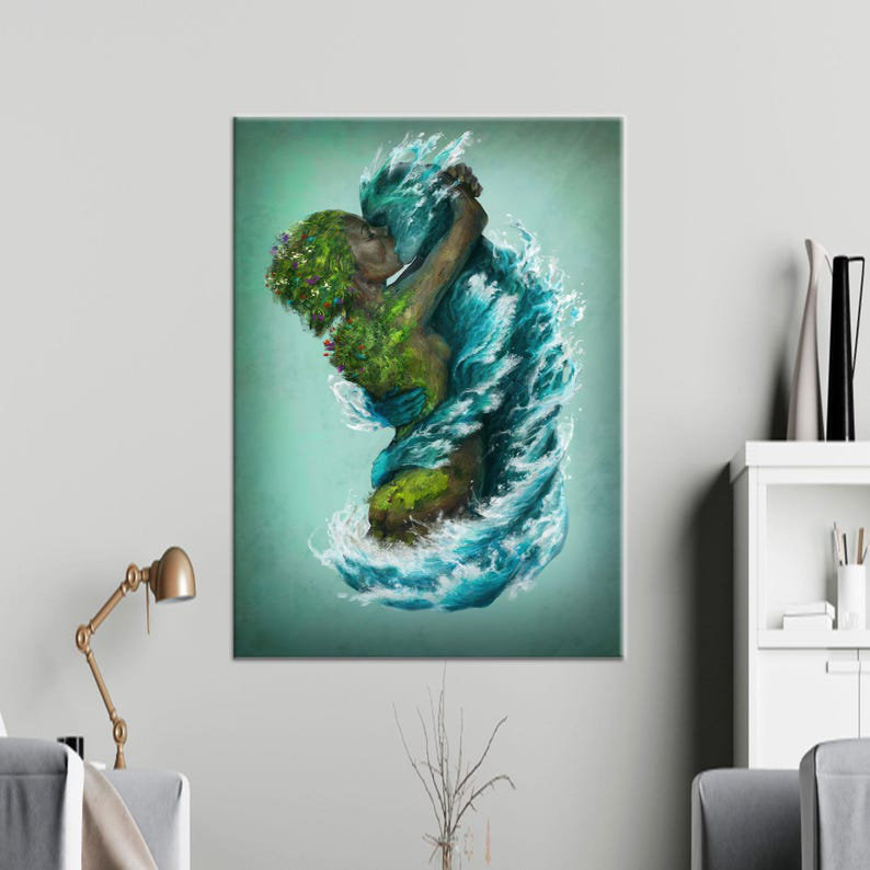 Art sur toile moderne, surréel et terrestre, H 79 po x l 43 po, Toile tendue, Ne pas appliquer