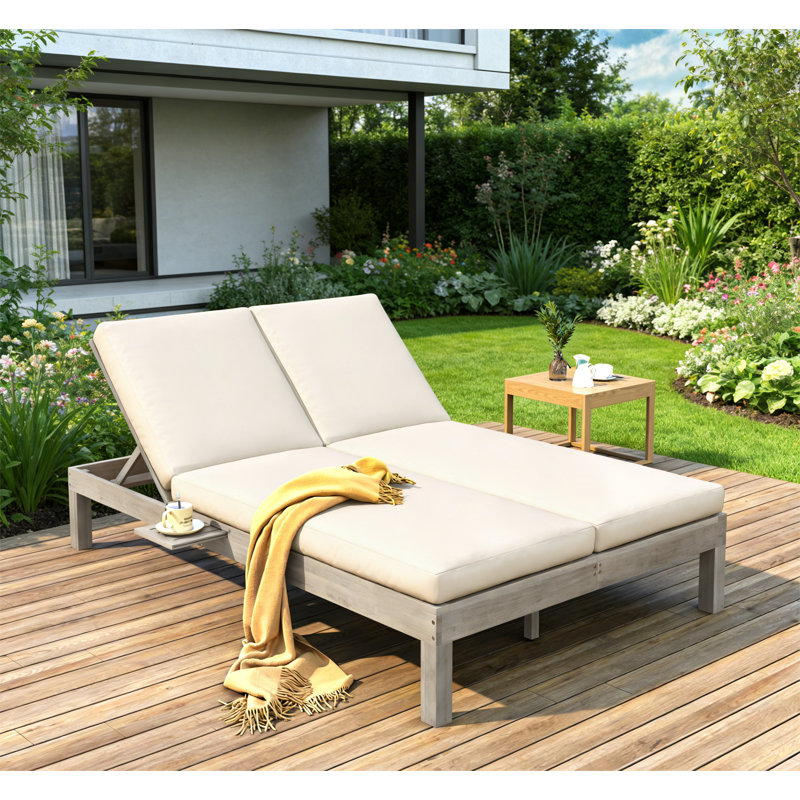 5-Position Adjustable Backrest Double Chaise Lounge Outdoor, Gray