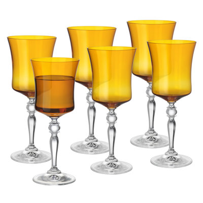 Barski - Amber Color - Wine Glass - Set of 6 - Stem -10 Oz.- Made in Europe