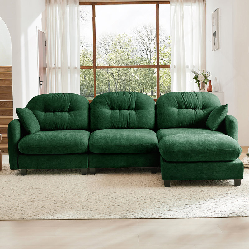 Canapé modulaire en L modulaire avec repose-pieds, tissu en chenille de qualité supérieure, dossier rembourré capitonné, conception ergonomique pour une installation facile dans divers espaces