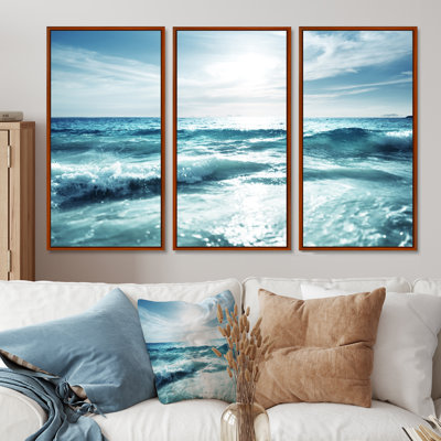 Seychelles Beach At Sunset - Sea & Shore, ensemble de 3 toiles murales encadrées