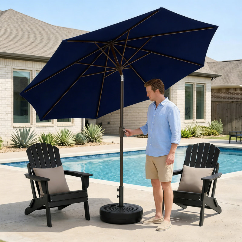 Parasol de patio 9 pi avec base, Marine