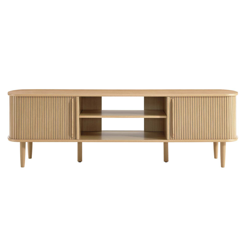 Oak 63" Mid-Century Modern TV Stand with Cabinet