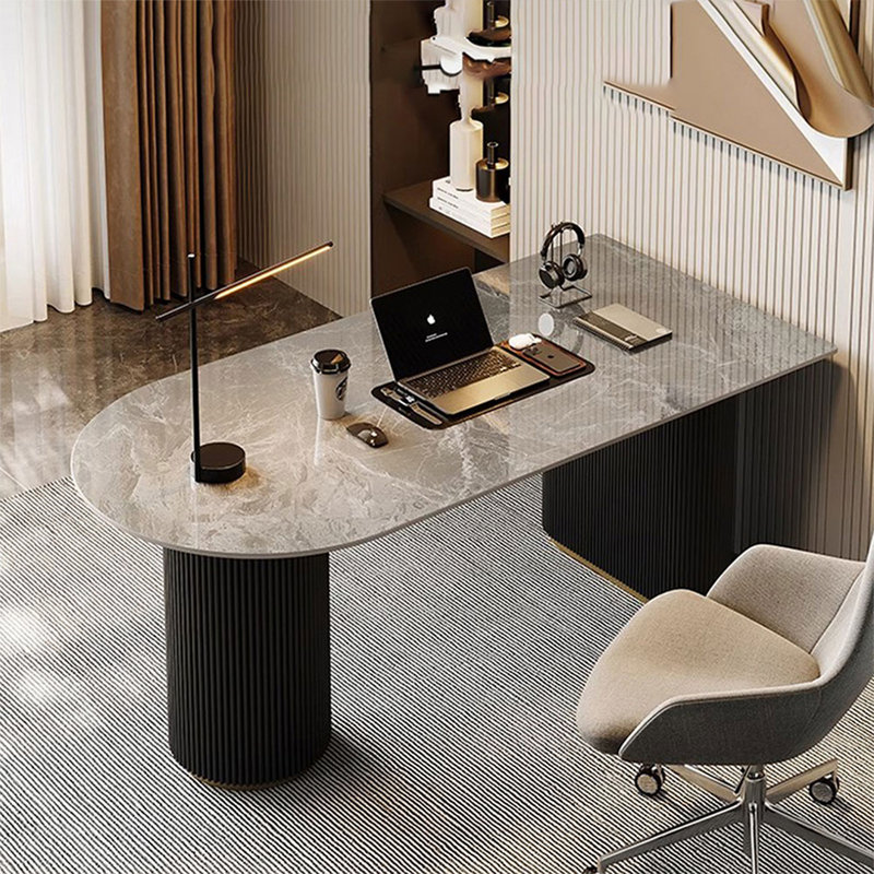 Bureau d'écriture en demi-cercle en pierre, H 29,53 po x l 70,87 po x P 35,43 po