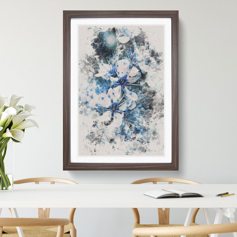 Blue Cherry Tree Flowers - Picture Frame Graphic Art, Walnut, 65cm H x 48cm W x 2cm D